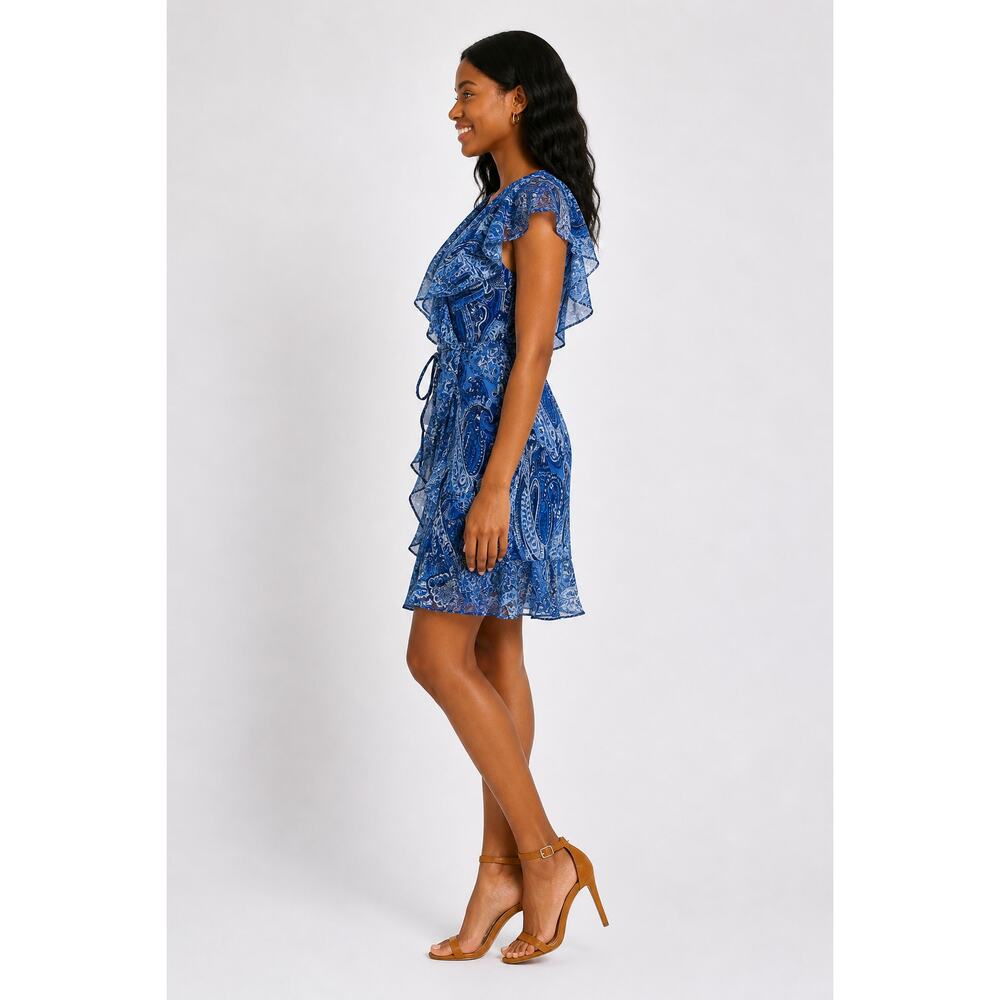 Tommy Hilfiger Paisley Ruffle Mini Dress Blue Womens Size 2 New - Picture 3 of 12